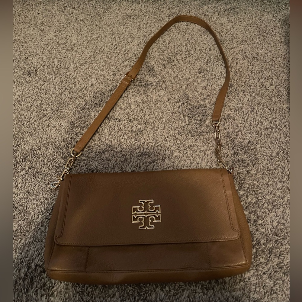 Tory Burch Brown Leather Crossbody Bag with Gold Logo